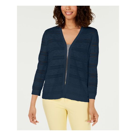 Charter Club Womens Petite Cotton Cropped Cardigan Black Size Petite Large main image 0